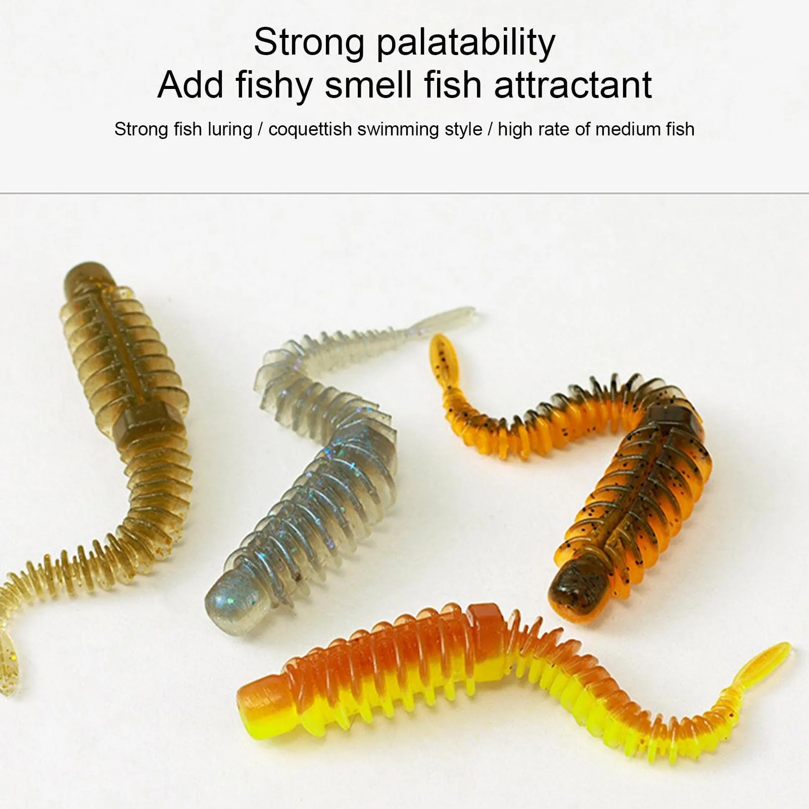 10 Pcs/Bag Pin Tail Floating Soft Worms Reverse Thread Design with Dense Salt Grain