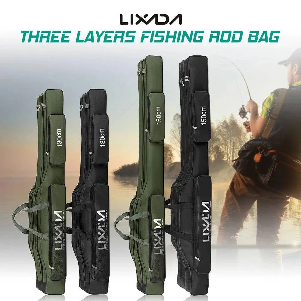 130cm/150cm Three Layers Fishing Bag Portable Folding Fishing Rod Reel Tackle Tool Carry Case Carrier Travel Bag