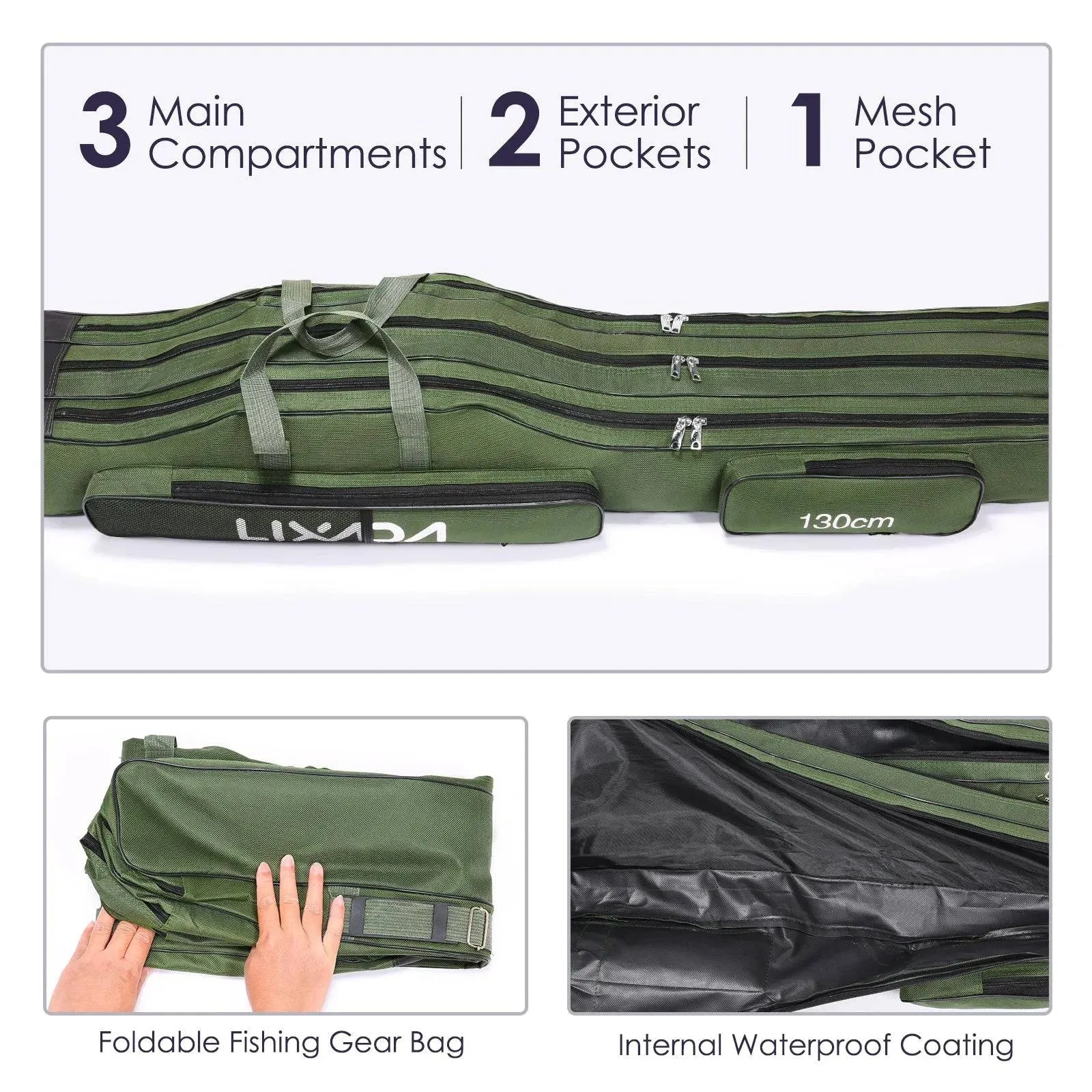 130cm/150cm Three Layers Fishing Bag Portable Folding Fishing Rod Reel Tackle Tool Carry Case Carrier Travel Bag