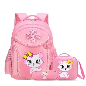 3 Pieces Pink Cat Children Backpack School Bags for girls 4136-1