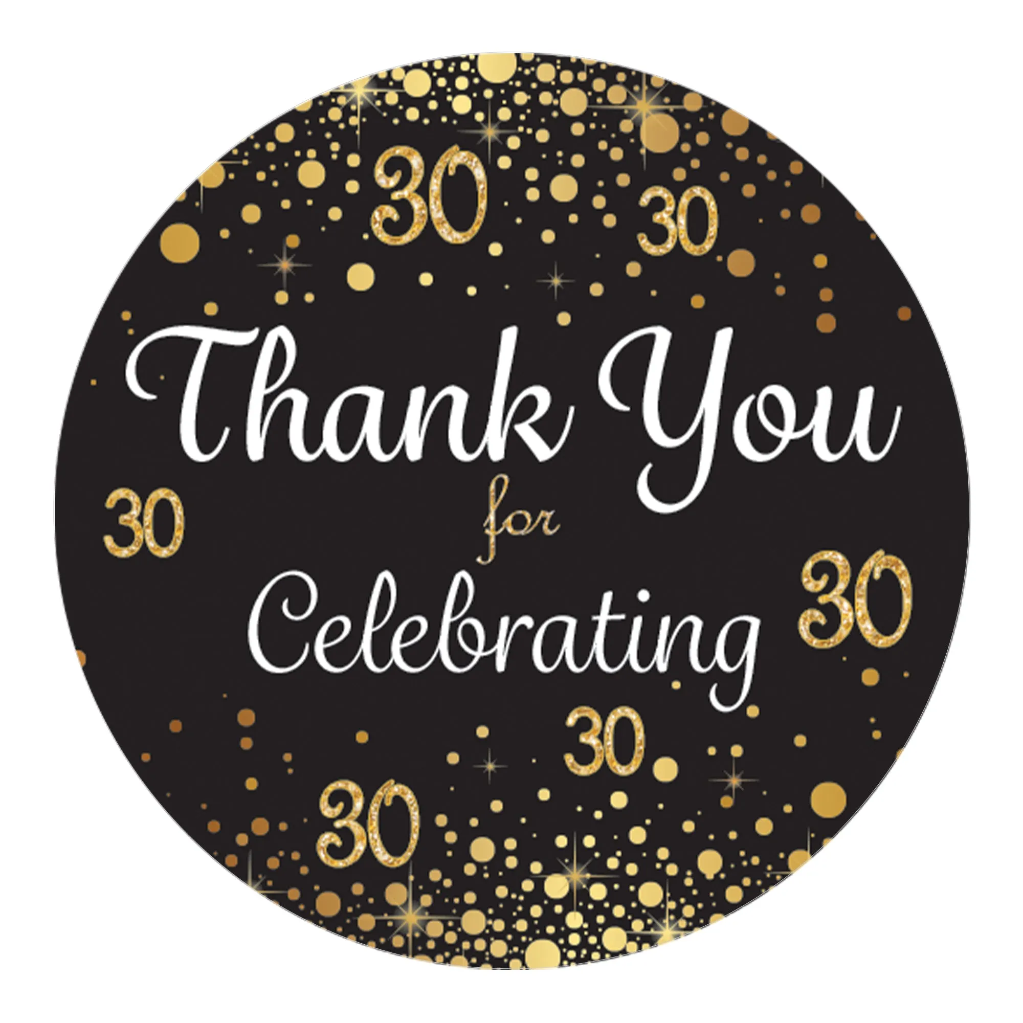 30th Birthday: Black & Gold - Adult Birthday - Thank You Stickers - 40 Stickers