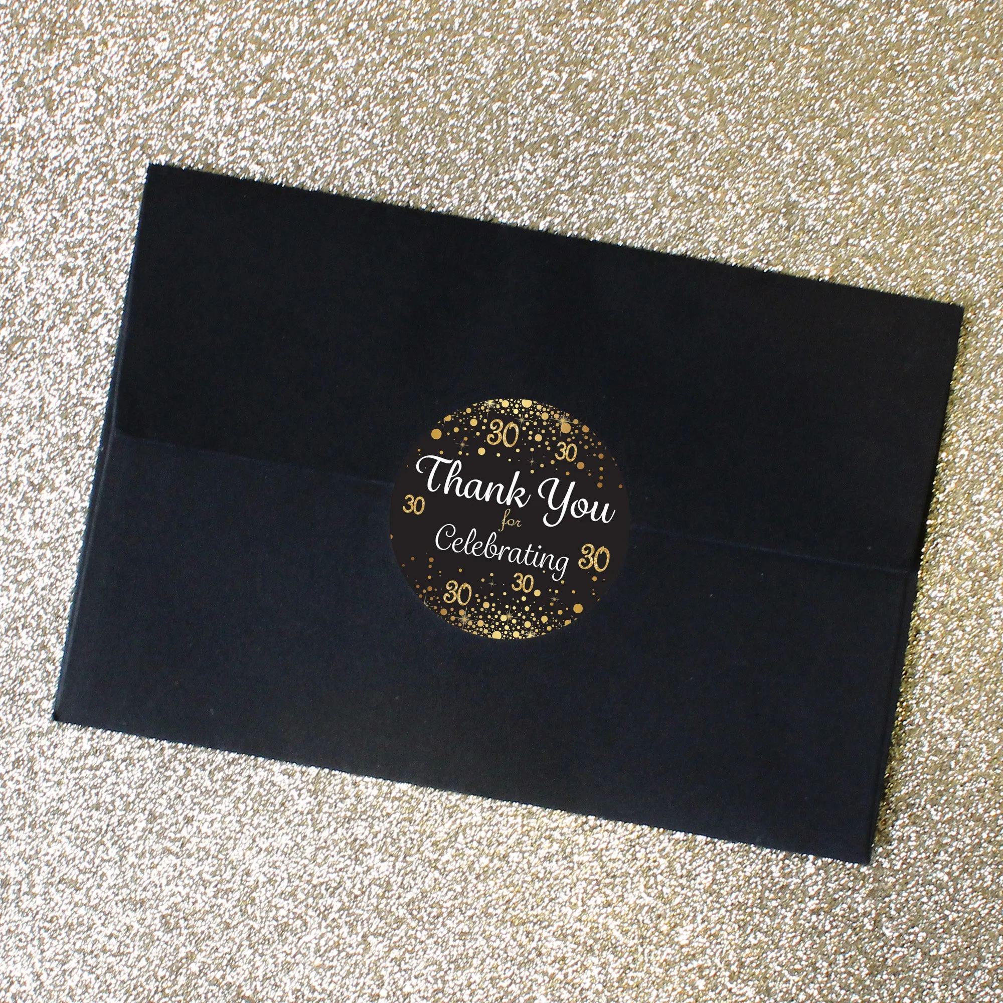 30th Birthday: Black & Gold - Adult Birthday - Thank You Stickers - 40 Stickers