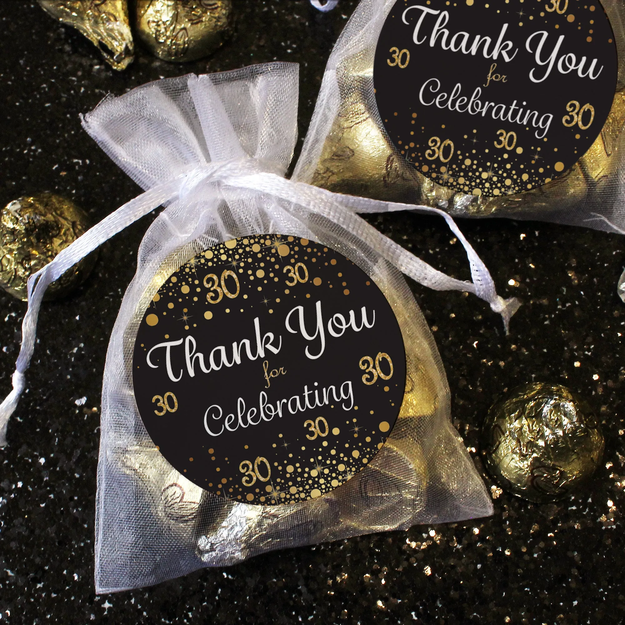 30th Birthday: Black & Gold - Adult Birthday - Thank You Stickers - 40 Stickers