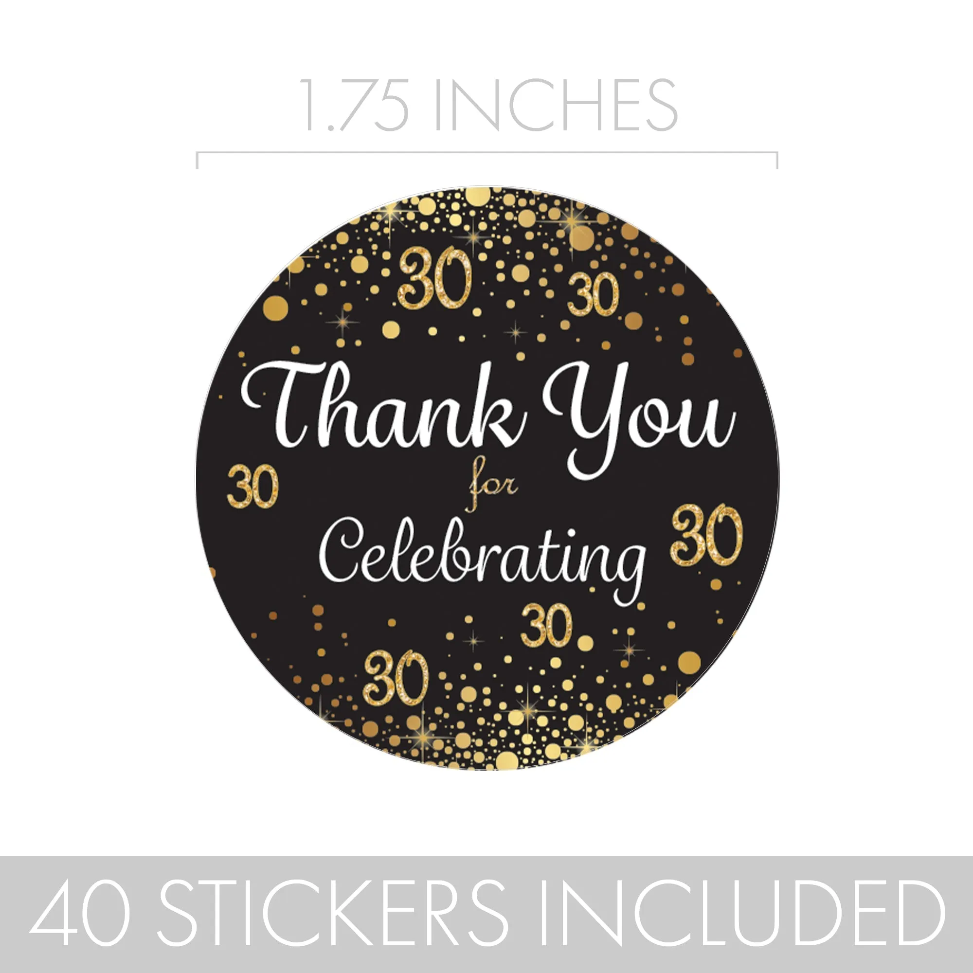 30th Birthday: Black & Gold - Adult Birthday - Thank You Stickers - 40 Stickers