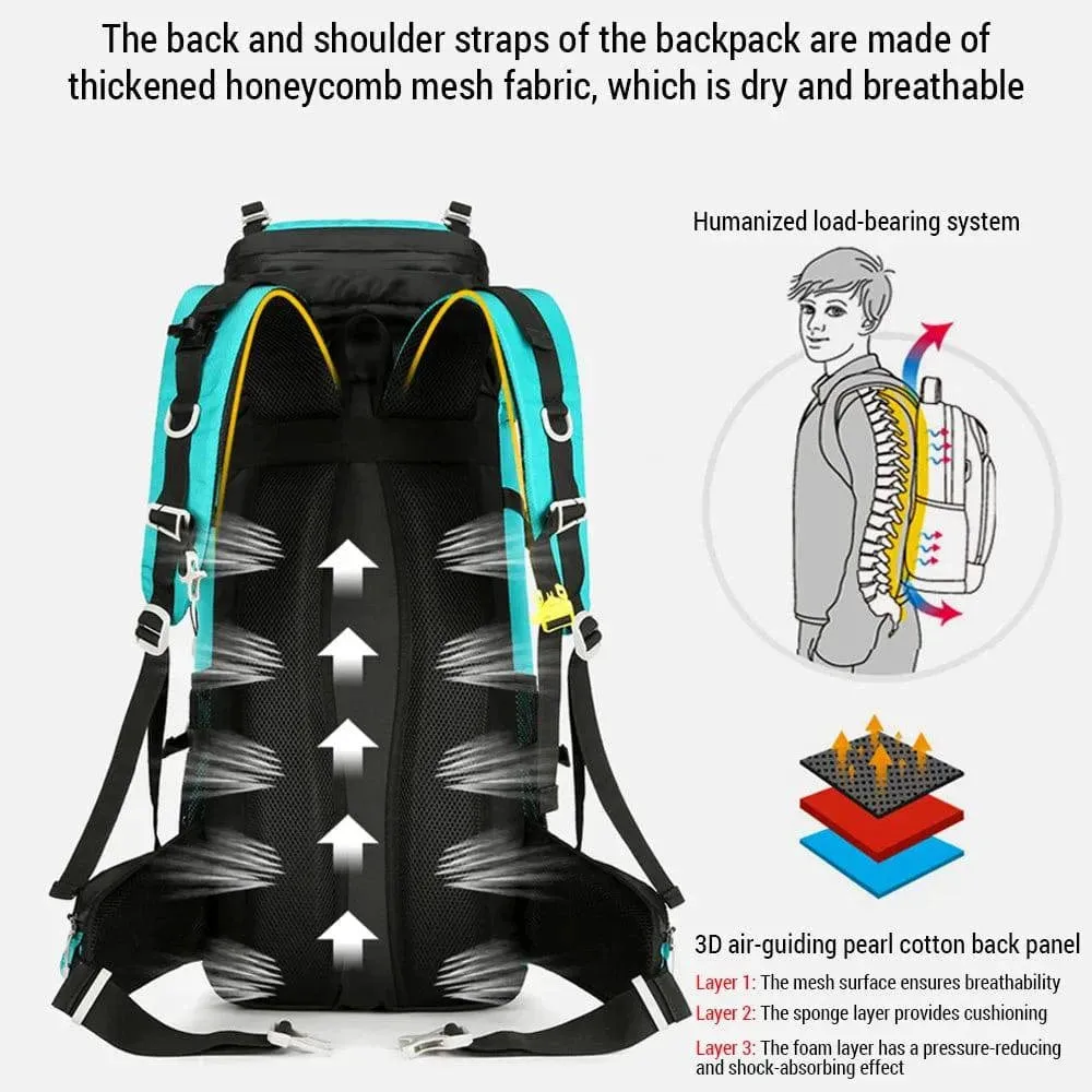 60L Hiking Backpack Large Capacity Waterproof Camping Backpack with Reflective Strip for Mountaineering Trekking Traveling