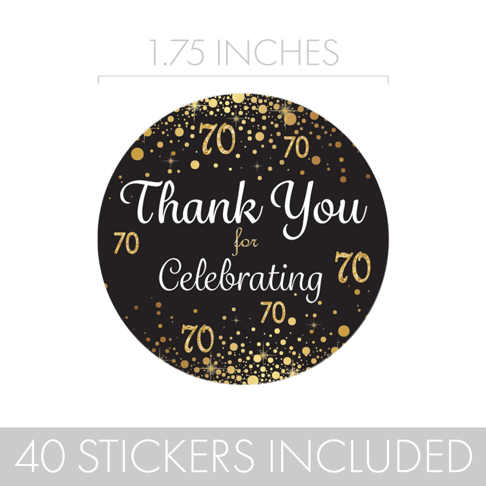 70th Birthday: Black & Gold - Adult Birthday - Thank You Stickers - 40 Stickers