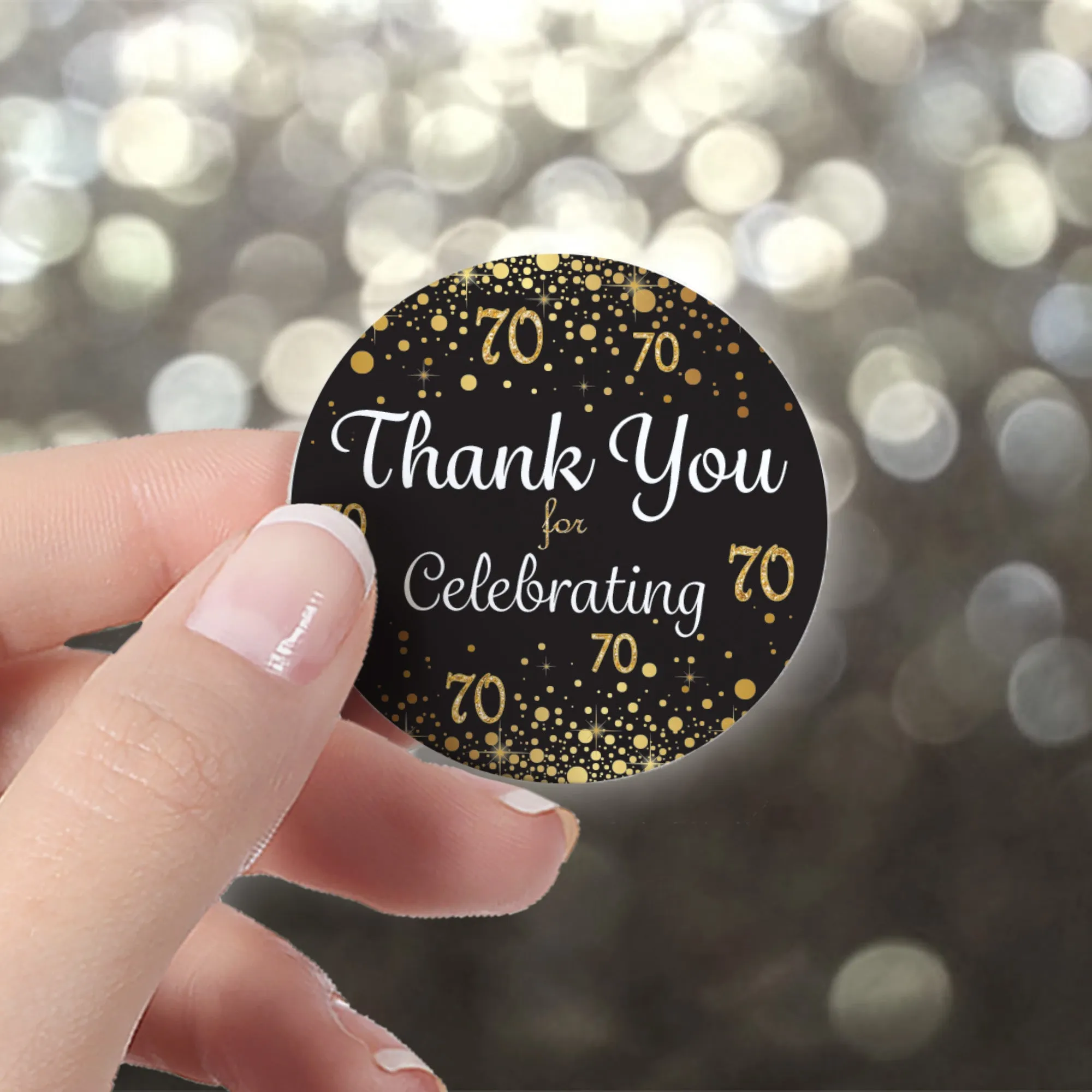 70th Birthday: Black & Gold - Adult Birthday - Thank You Stickers - 40 Stickers