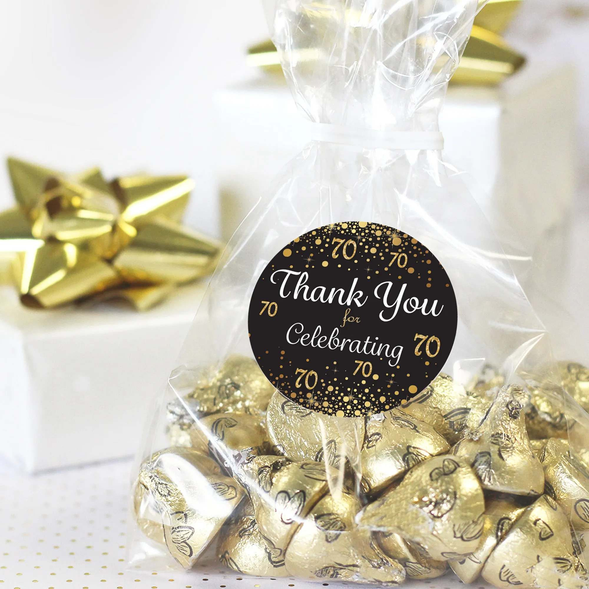 70th Birthday: Black & Gold - Adult Birthday - Thank You Stickers - 40 Stickers