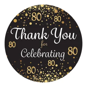 80th Birthday: Black & Gold - Adult Birthday -  Thank You Stickers - 40 Stickers