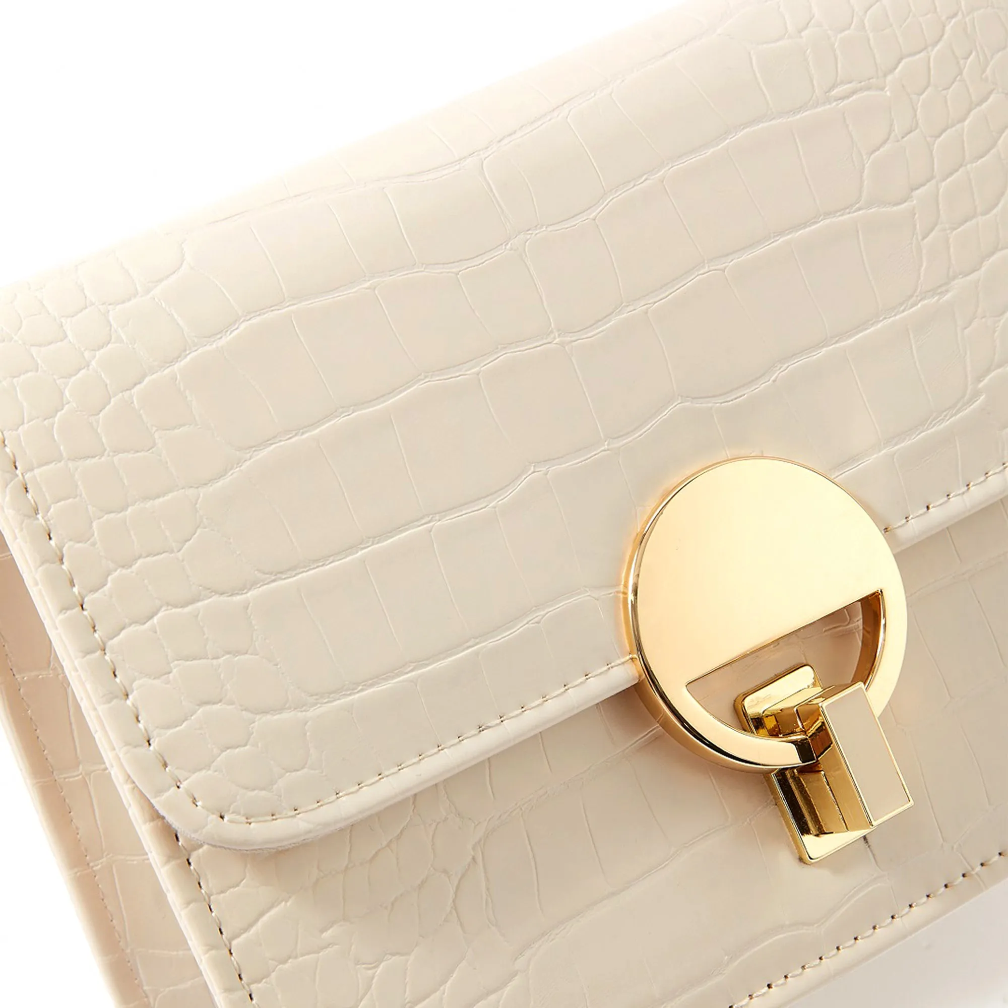 Accessorize London Women's Faux Leather White Croc Lock Chain Party Bag