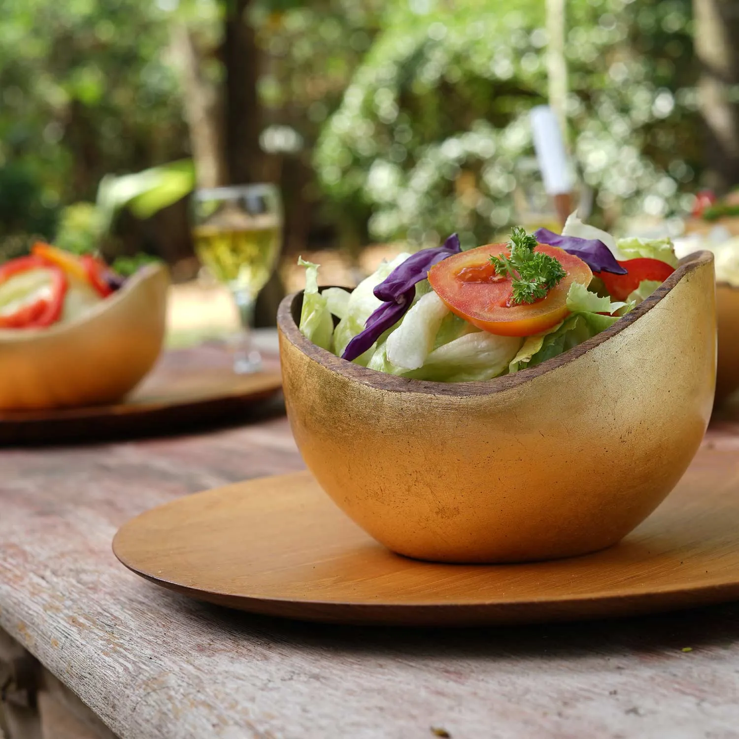 Adagio Teak Bowl with Gold Leaf Exterior