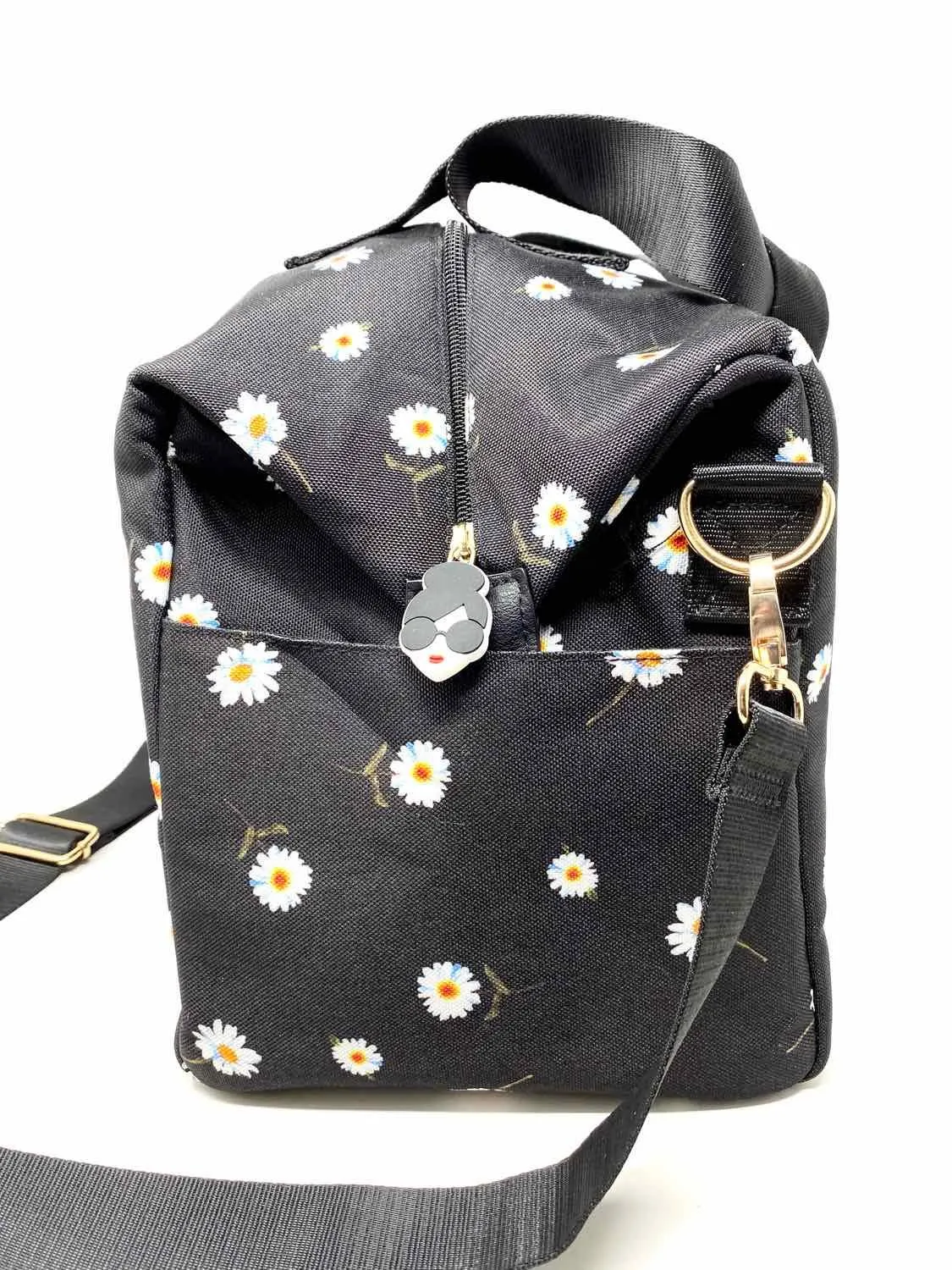 alice olivia by Stacey Bendet Canvas Black/White Flower Sac de Sport Duffle Bag