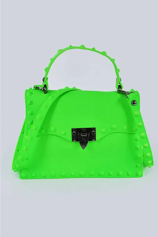 Apple Green Matte Finish Studded Convertible Jelly Bag