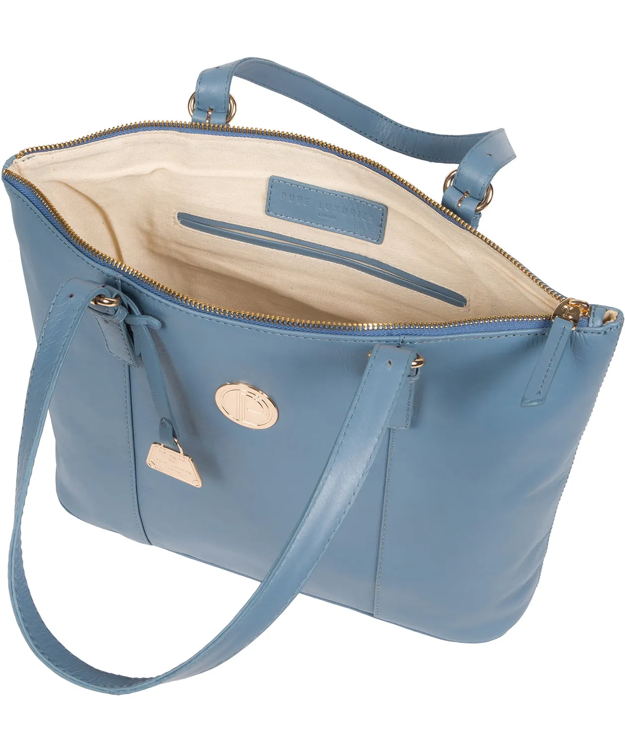 'Aster' Dusky Blue Leather Tote Bag