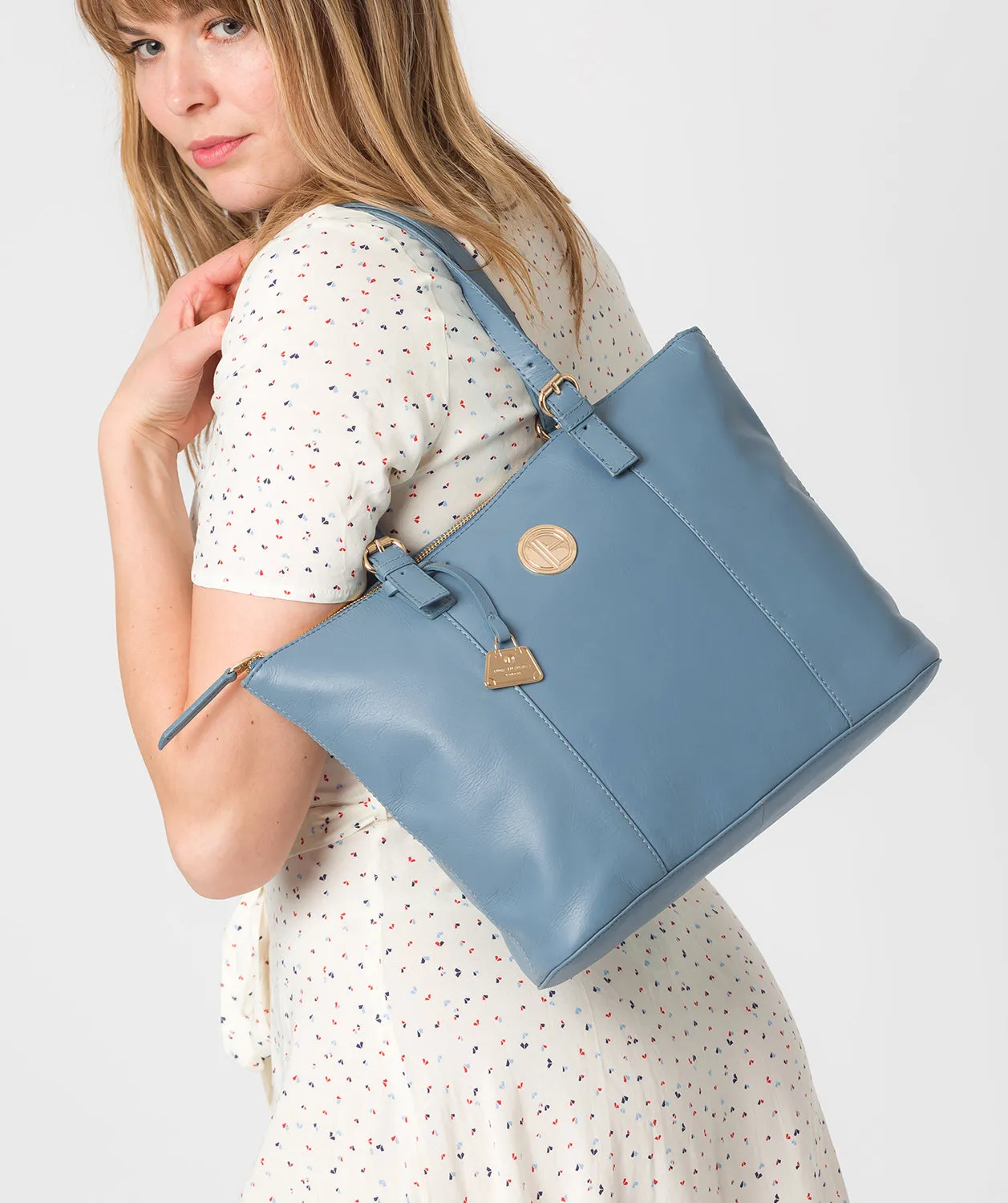 'Aster' Dusky Blue Leather Tote Bag