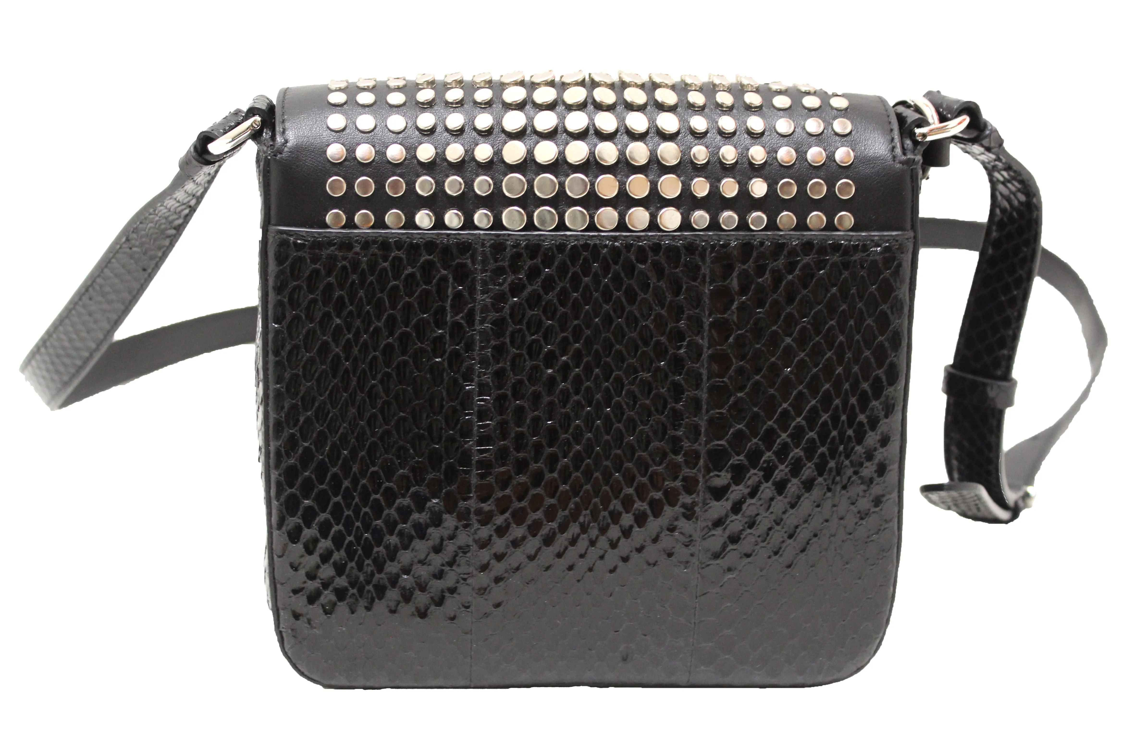 Athentic NEW Salvatore Ferragamo Gancini Lock Flap Studded Leather and Python Crossbody Bag