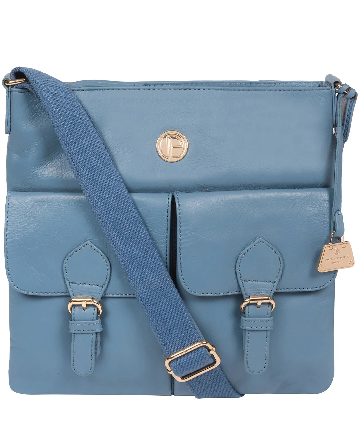 'Azalea' Dusky Blue Leather Cross Body Bag