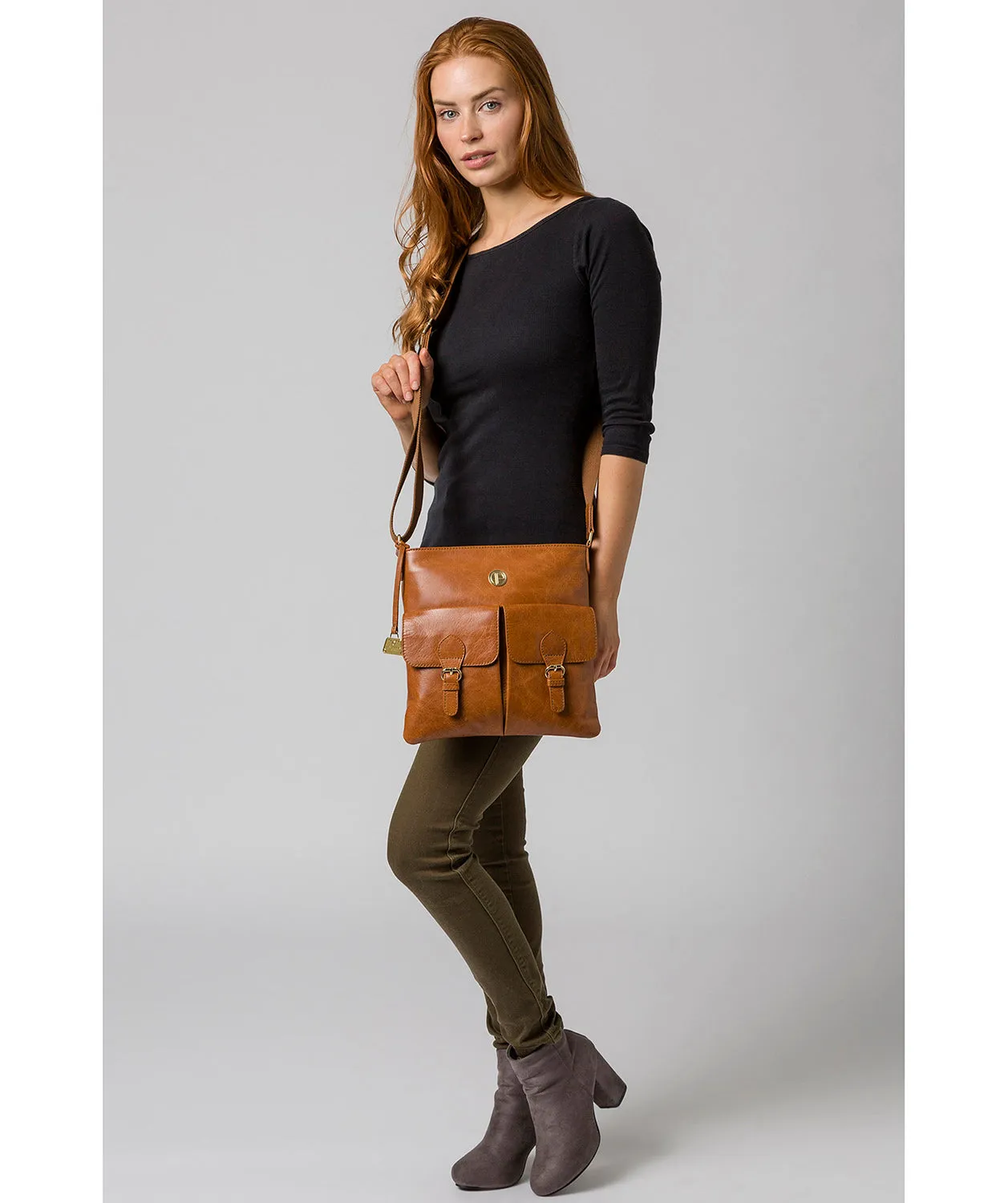 'Azalea' Hazelnut Leather Cross Body Bag