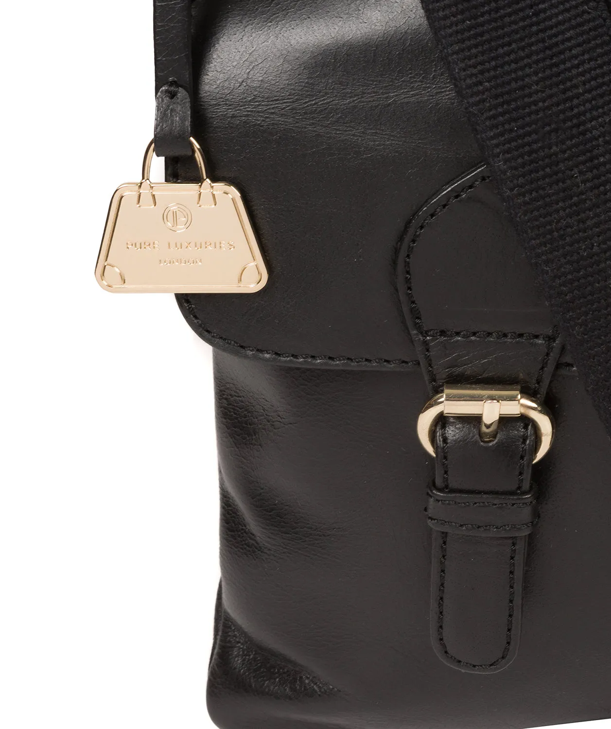 'Azalea' Jet Black Leather Cross Body Bag