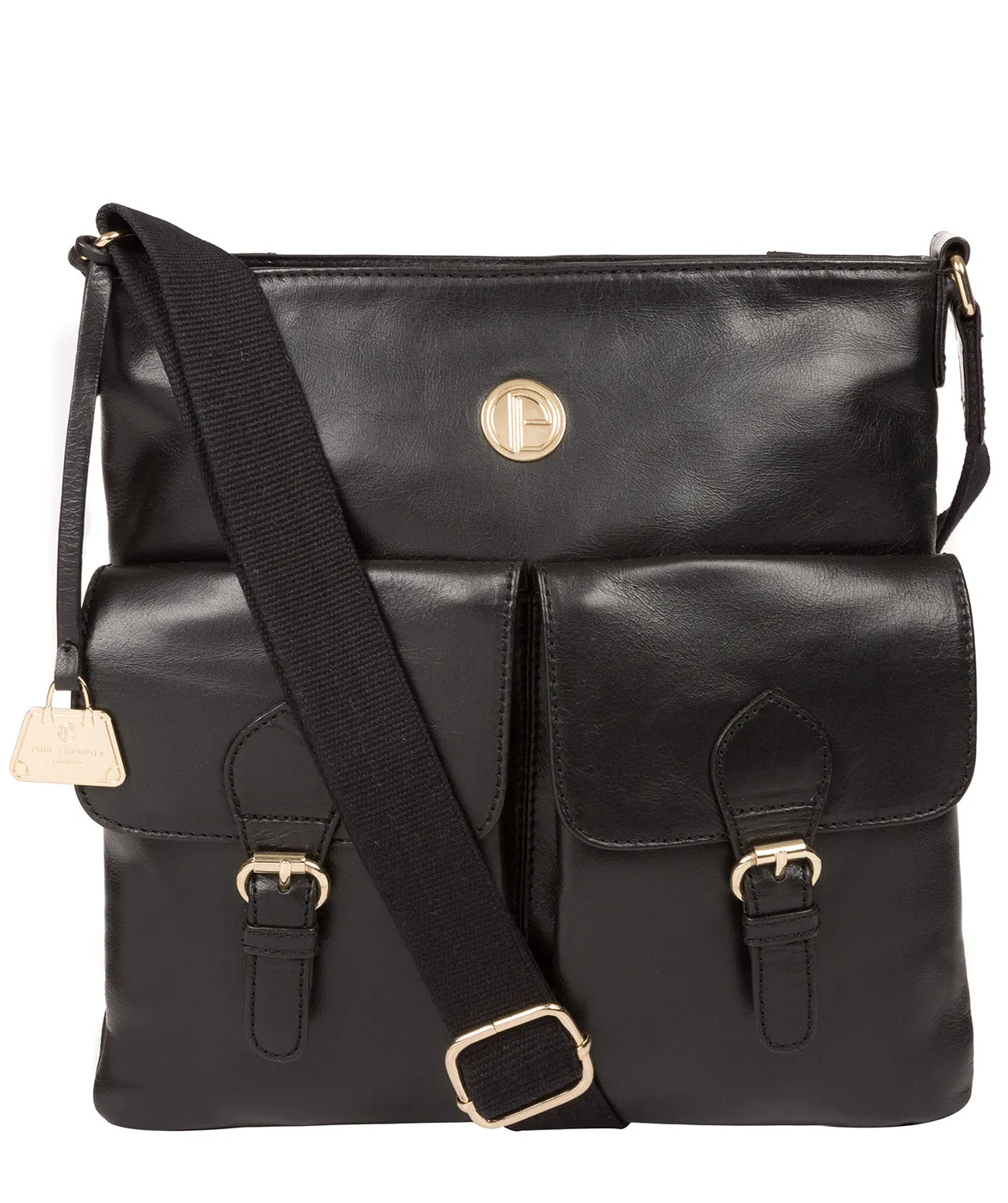 'Azalea' Jet Black Leather Cross Body Bag