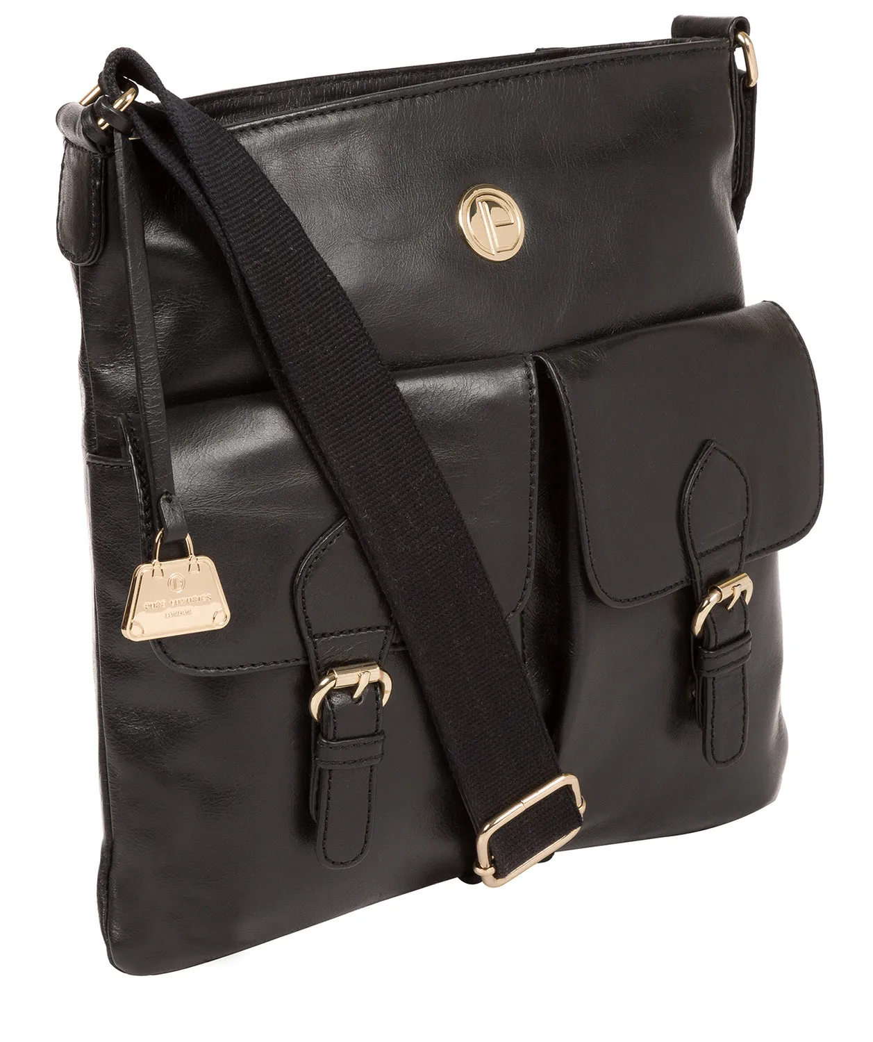 'Azalea' Jet Black Leather Cross Body Bag