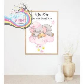 Baby Birth Elephant on Cloud Print