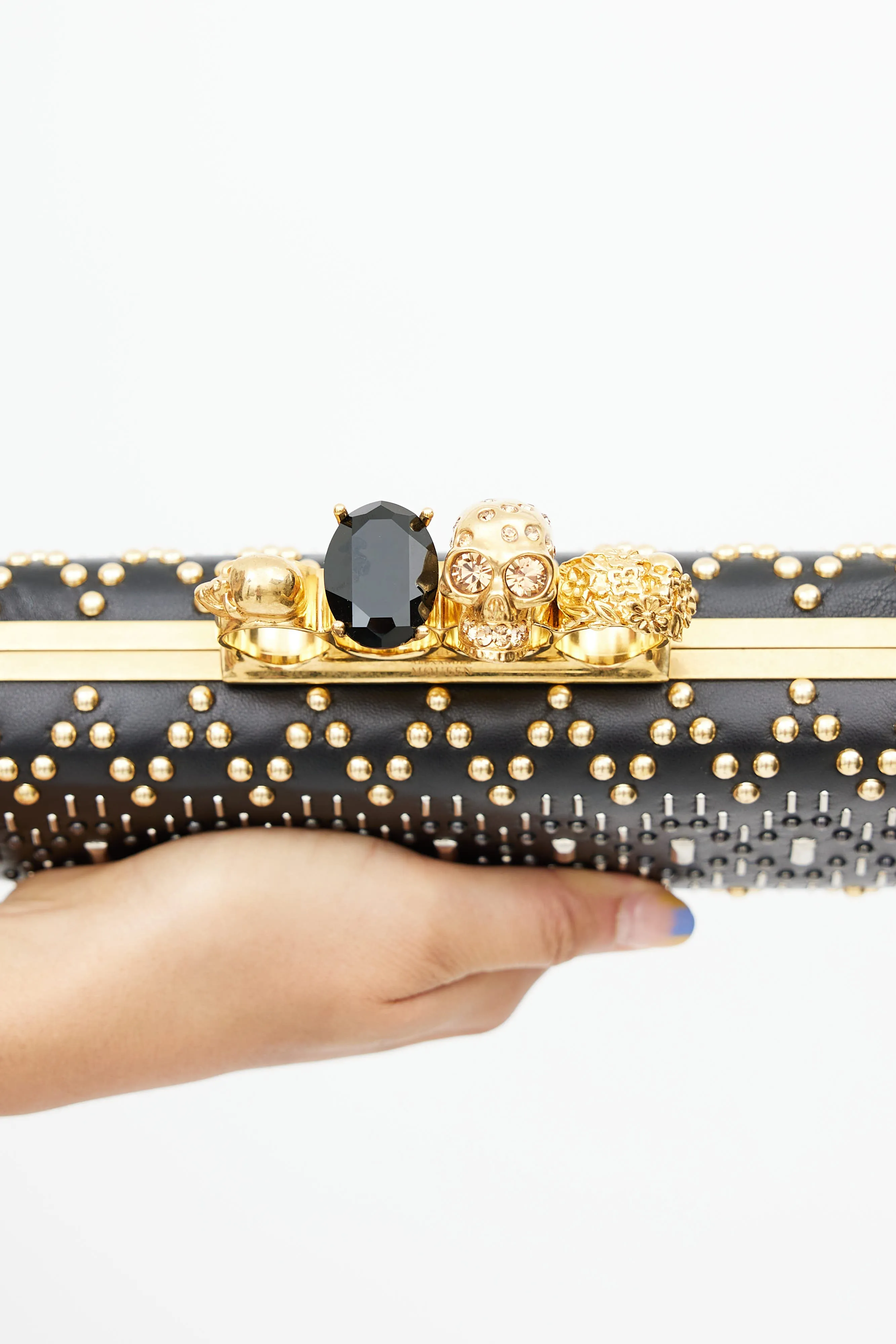 Black & Gold Studded Knuckle Box Clutch