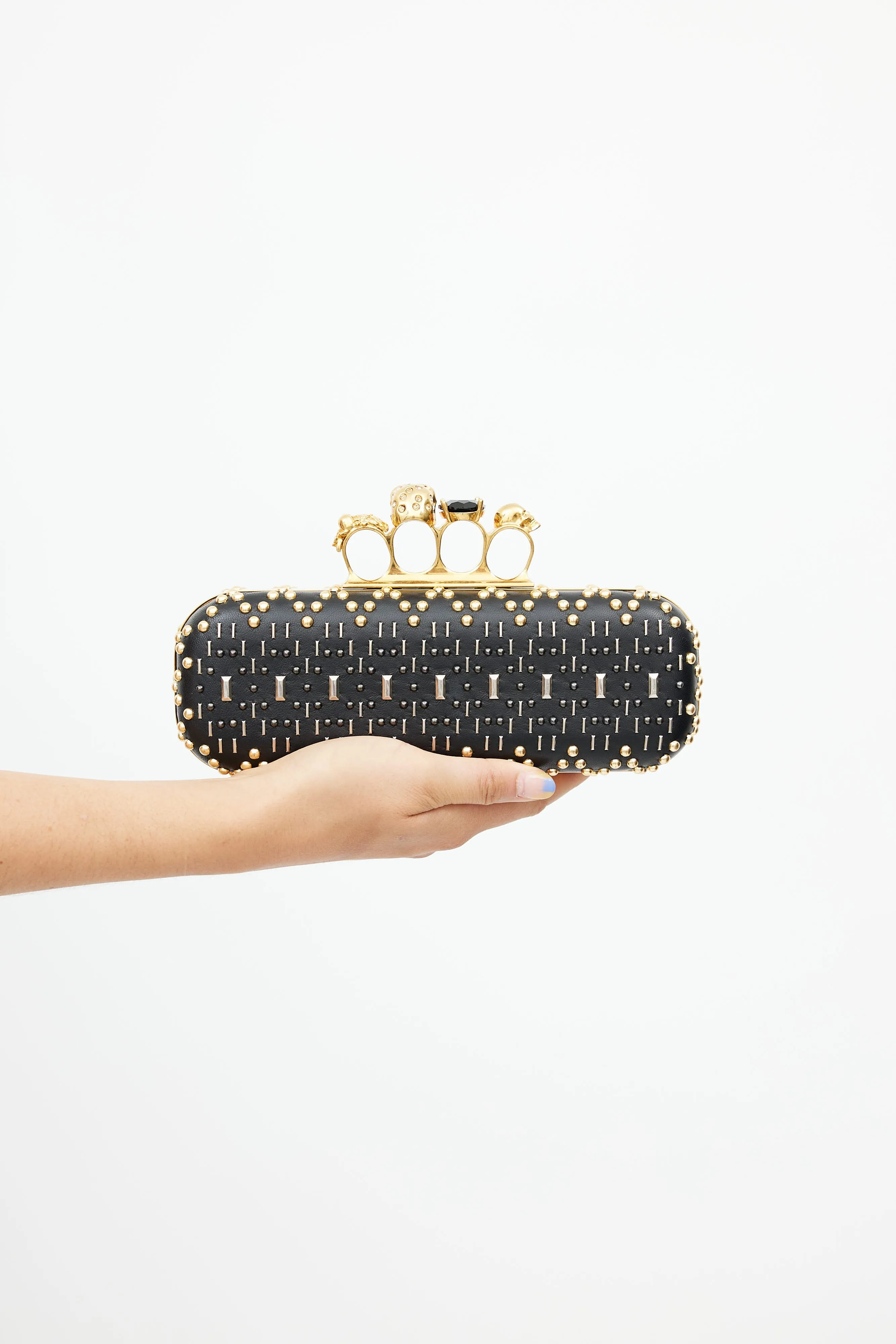 Black & Gold Studded Knuckle Box Clutch