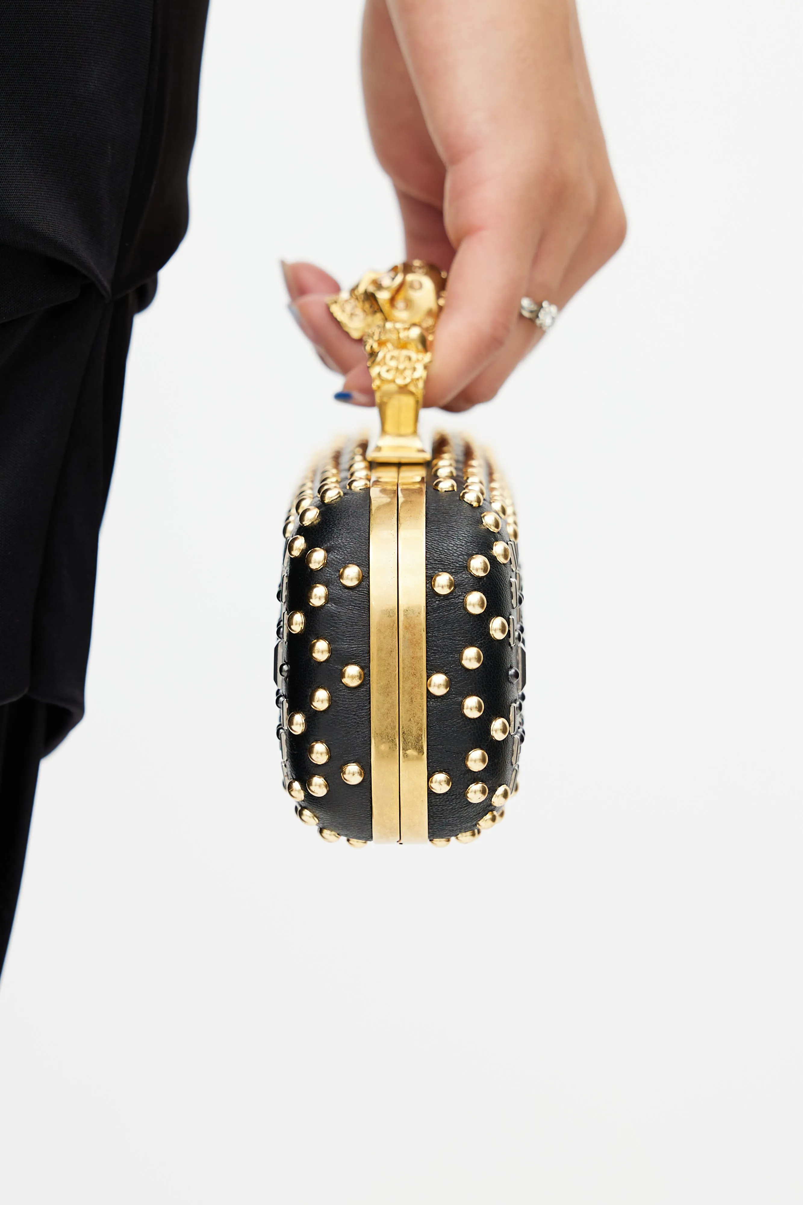 Black & Gold Studded Knuckle Box Clutch