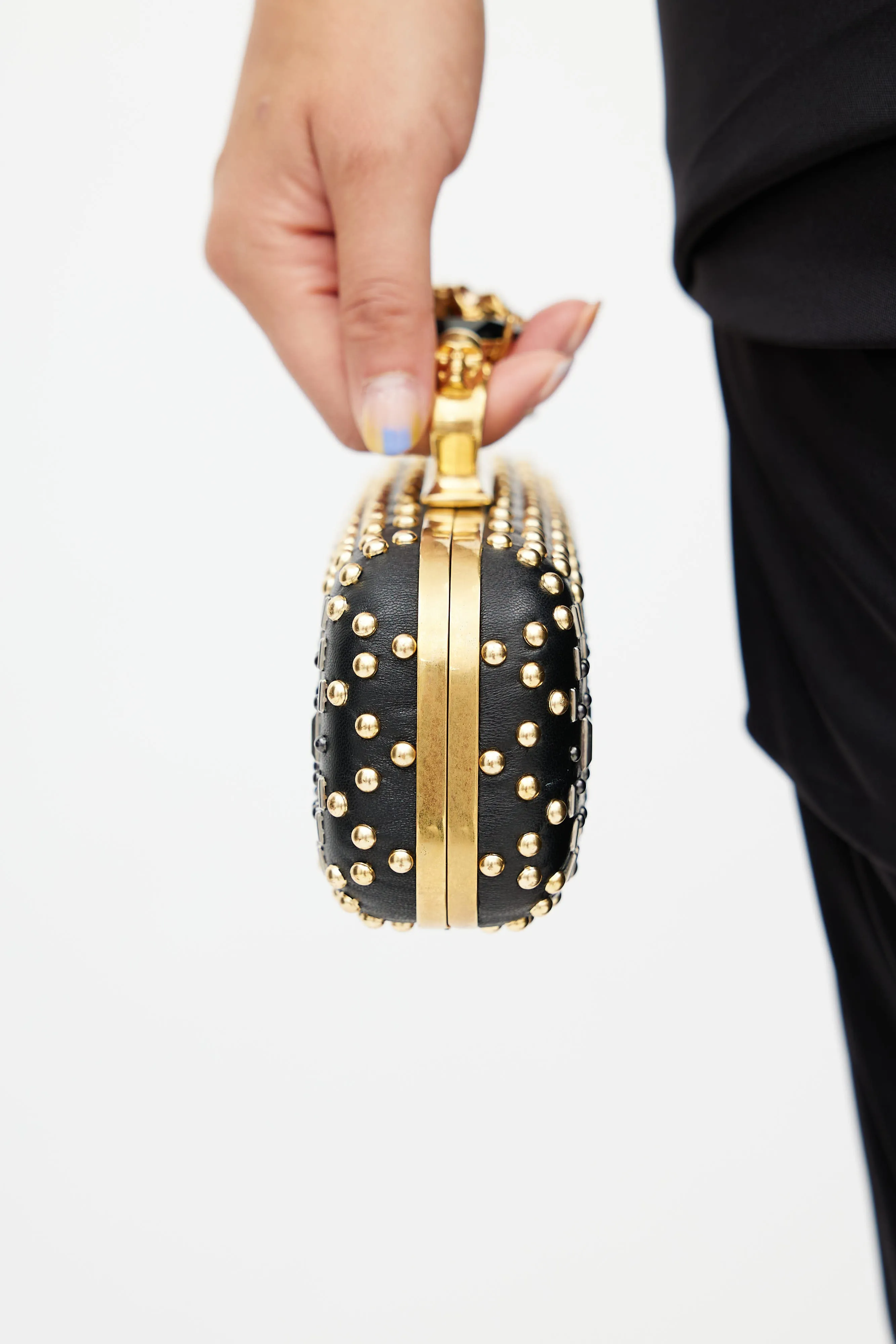 Black & Gold Studded Knuckle Box Clutch