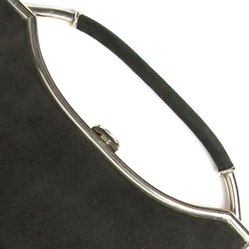 Black Suede Handbag with Chrome