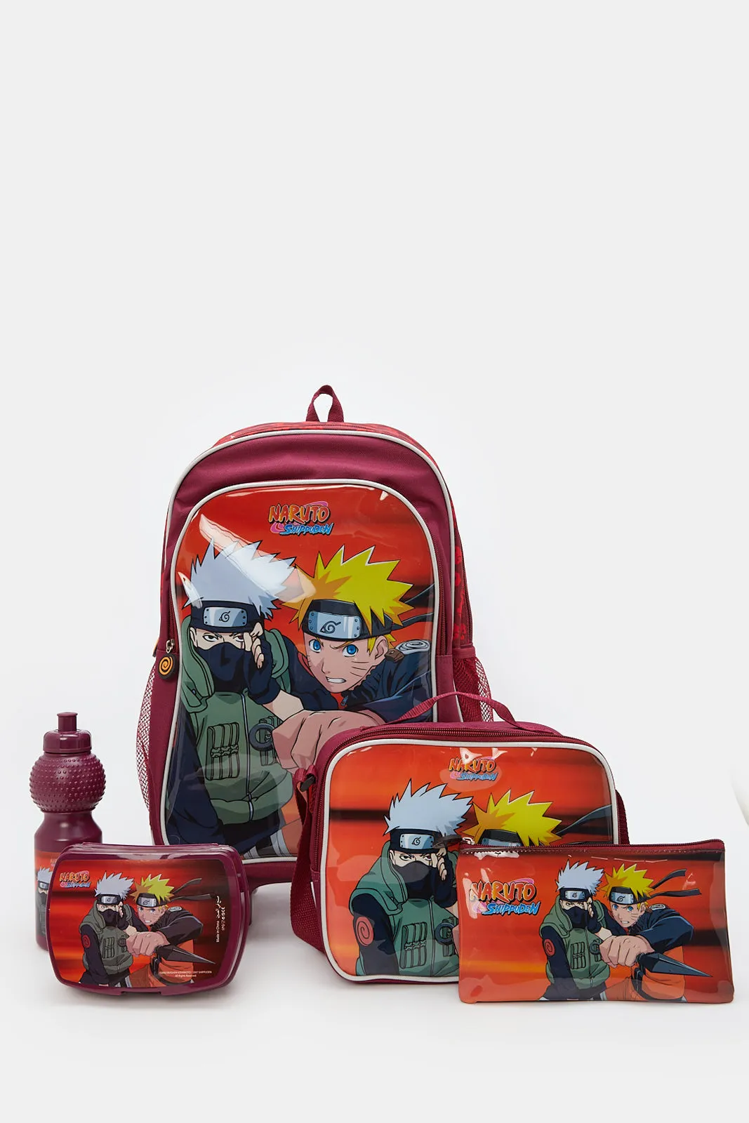 Boys Red Naruto Print Trolley Set (5 Piece)