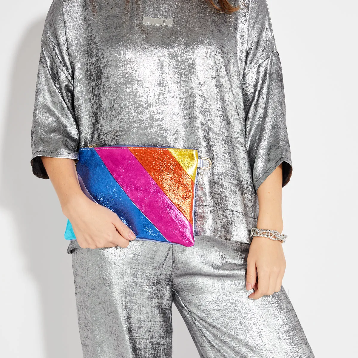 Bright Rainbow Leather Disco Clutch Bag