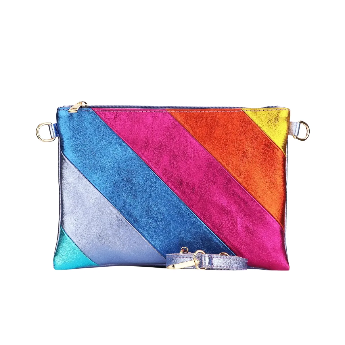 Bright Rainbow Leather Disco Clutch Bag