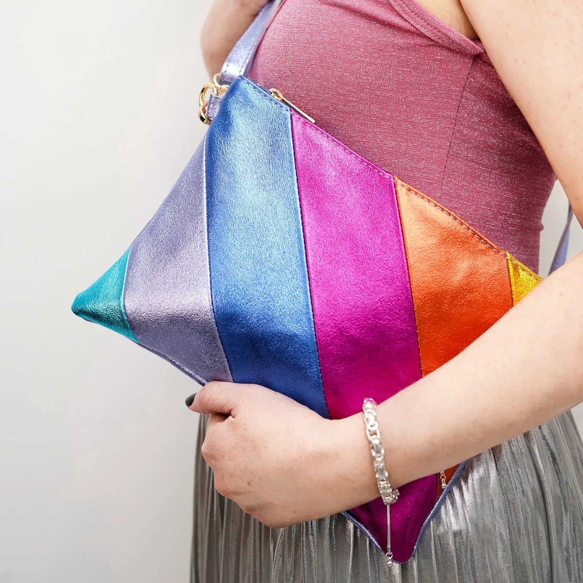 Bright Rainbow Leather Disco Clutch Bag