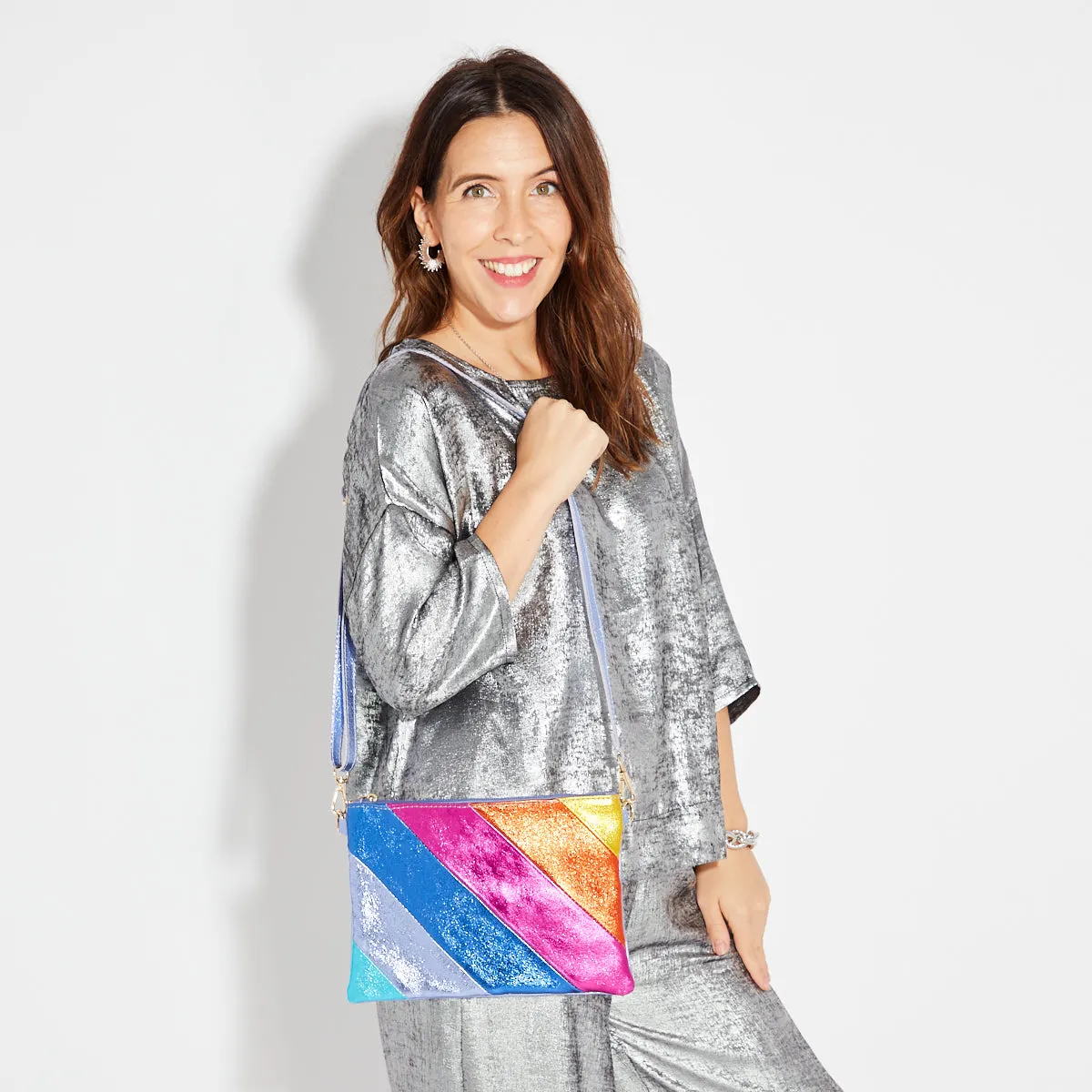 Bright Rainbow Leather Disco Clutch Bag