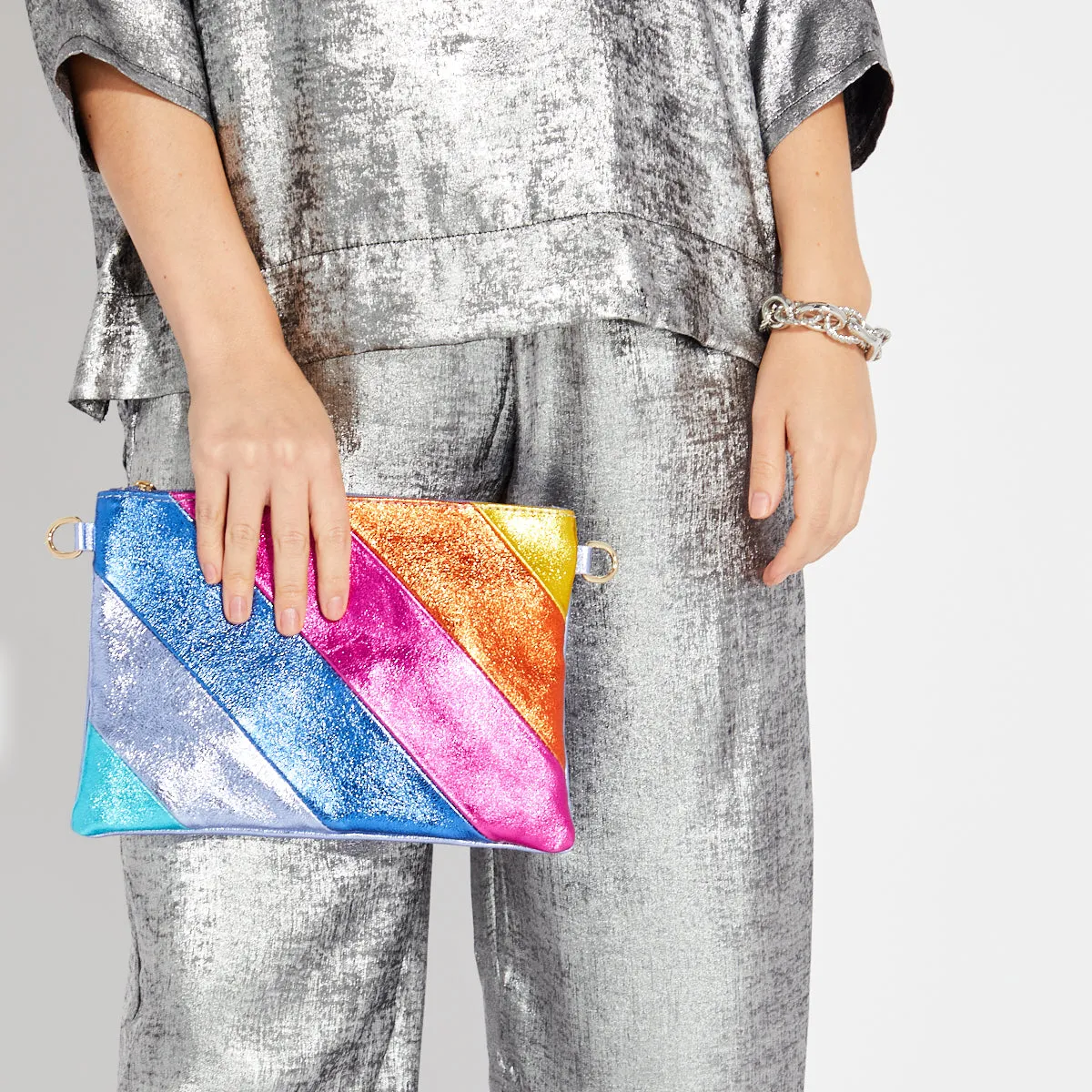 Bright Rainbow Leather Disco Clutch Bag