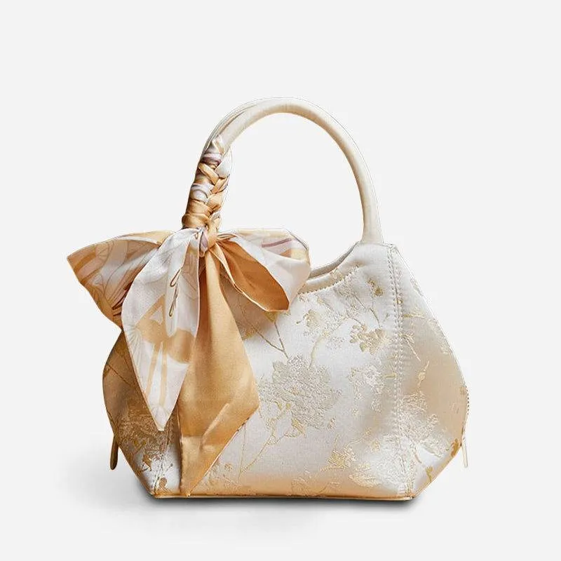 Brocade Silk Cute Bucket Bag Fenghuang Pattern Handbag