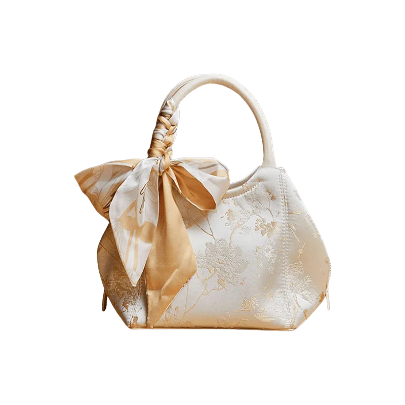 Brocade Silk Cute Bucket Bag Fenghuang Pattern Handbag