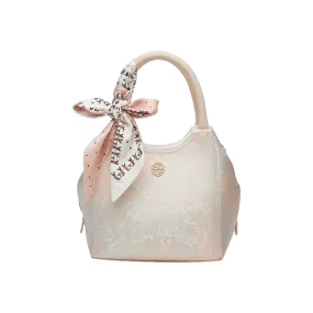 Brocade Silk Cute Pink Floral Bucket Bag Designer Handbag