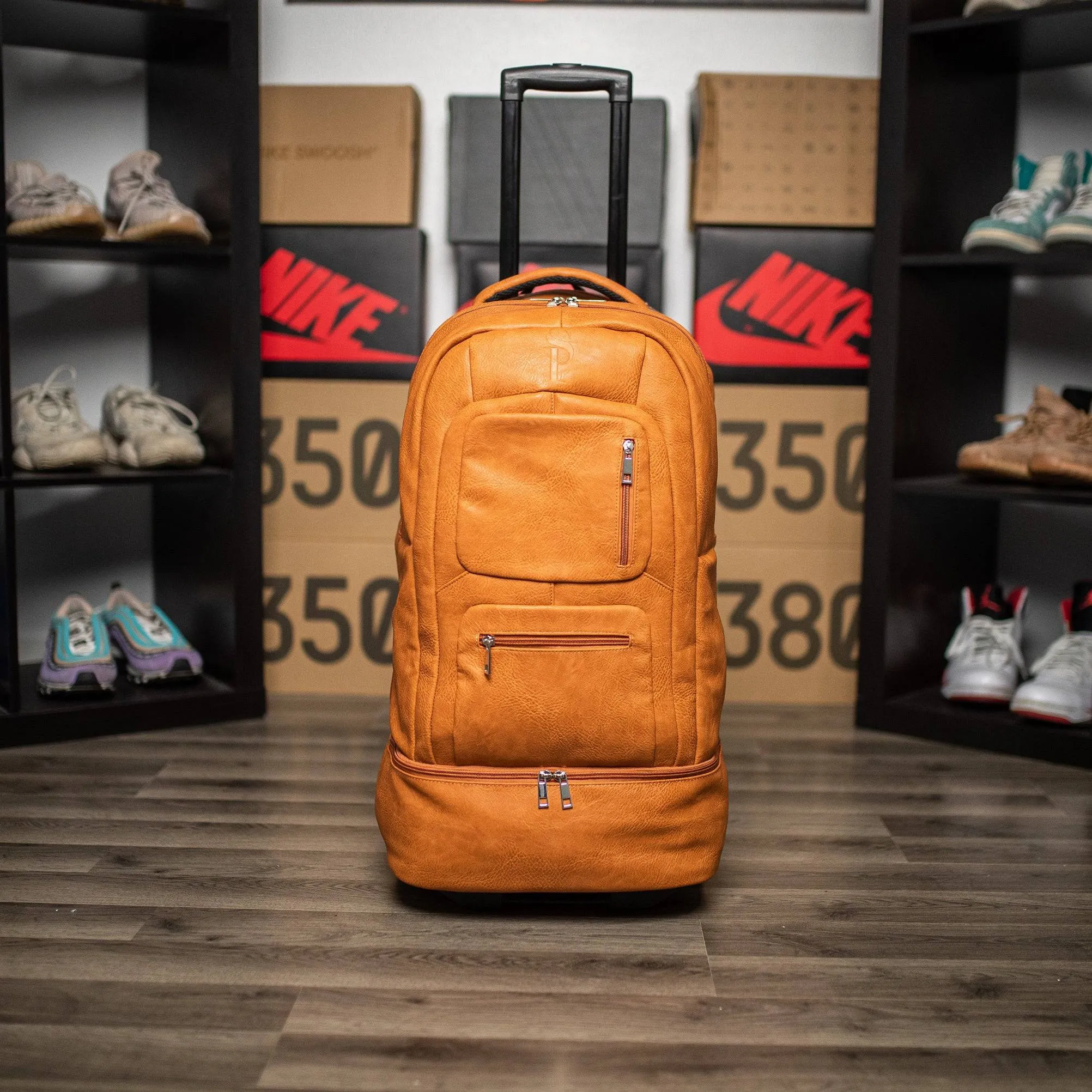 Brown Leather Roller Bag Set