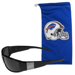 Buffalo Bills Etched Chrome Wrap Sunglasses and Bag