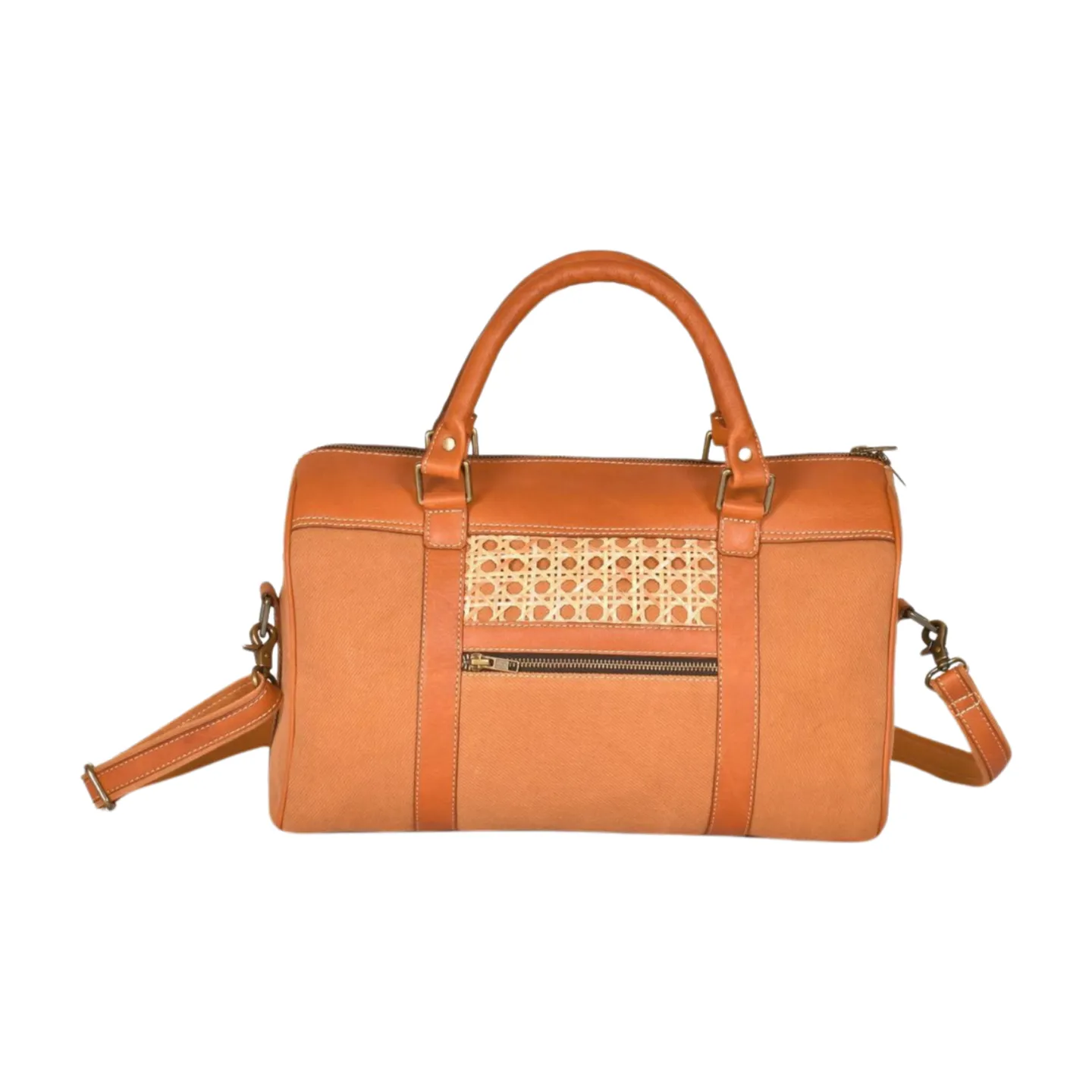 Cane & Leather Mini Duffle Bag