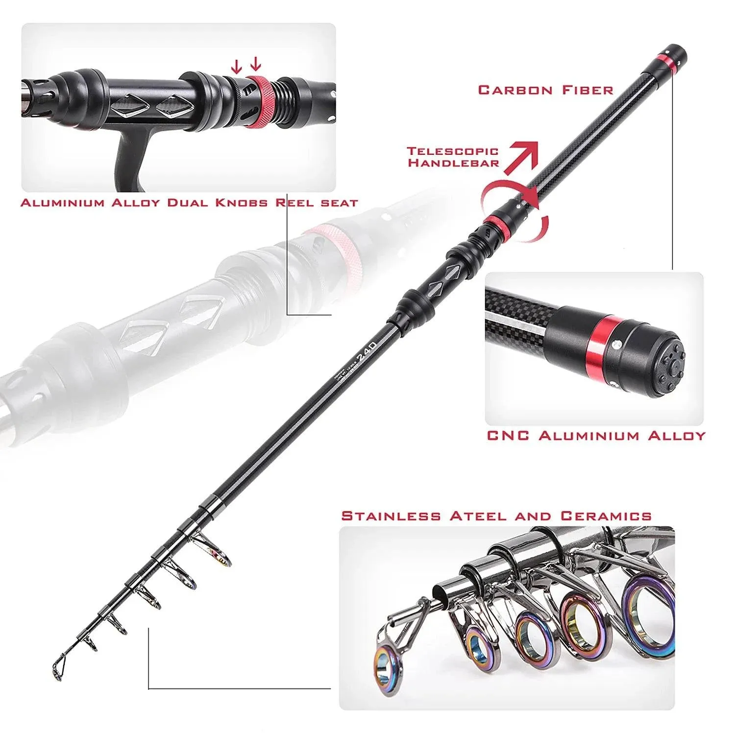 Carbon Fiber Telescopic Fishing Rod Spinning Reel Combo Fishing Lures Jig Hooks Swivels Full Kit For Outdoor Fishing