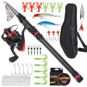 Carbon Fiber Telescopic Fishing Rod Spinning Reel Combo Fishing Lures Jig Hooks Swivels Full Kit For Outdoor Fishing