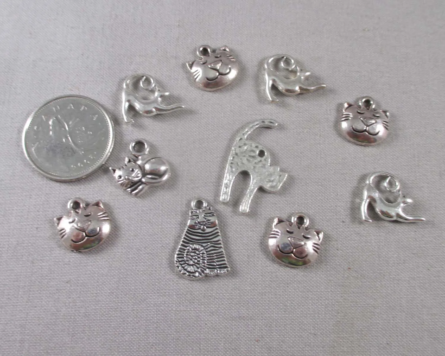 Cat Charms Mixed Silver Tone 10pcs (1667)