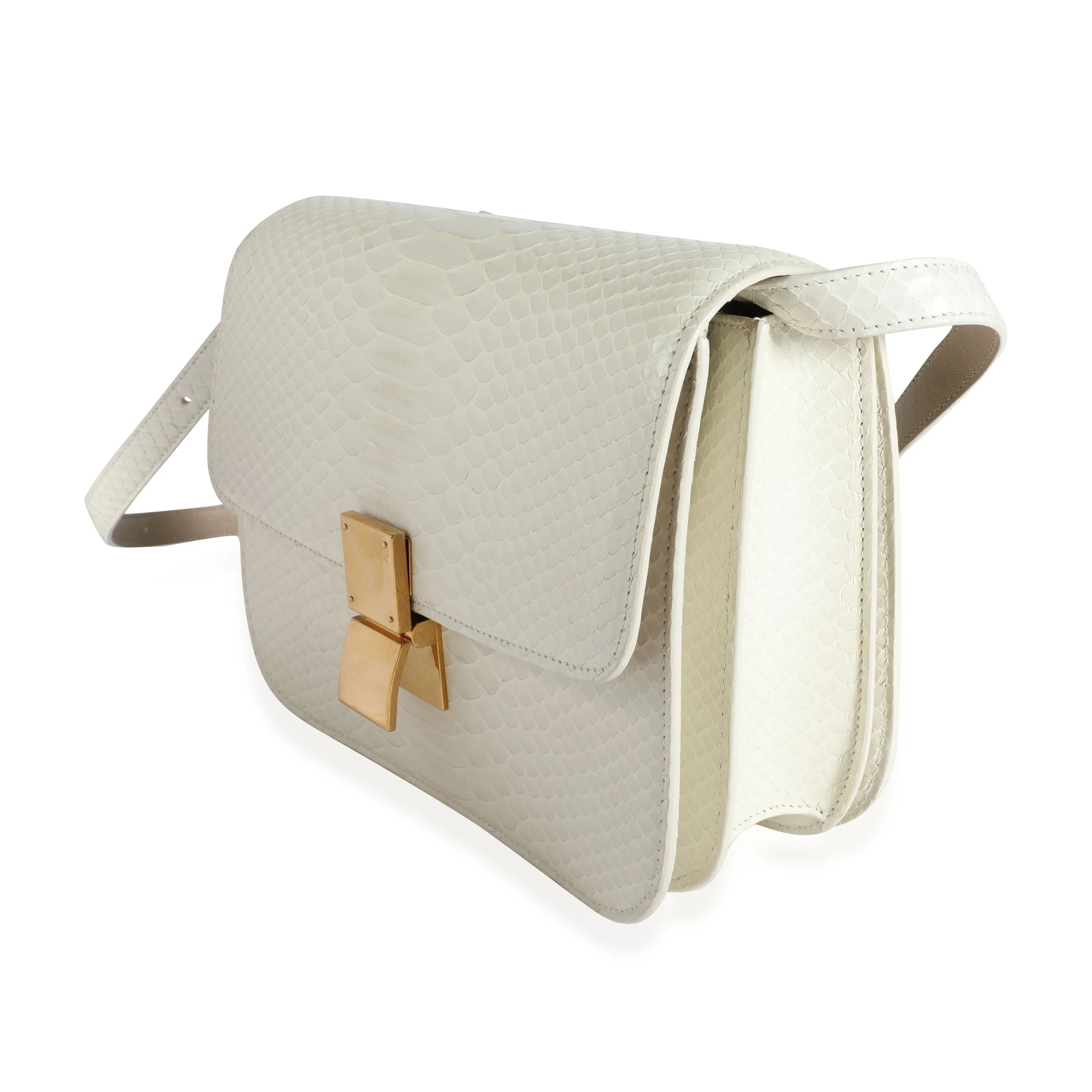 Celine Cream Python Medium Classic Box Bag