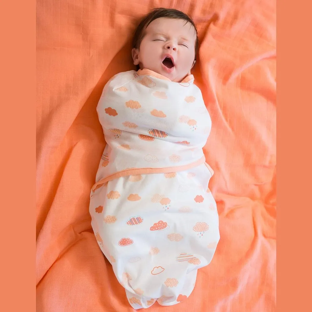 Clevamama Baby Swaddle to Sleep Wrap (Coral Clouds) Newborn Size: 0-3 Months