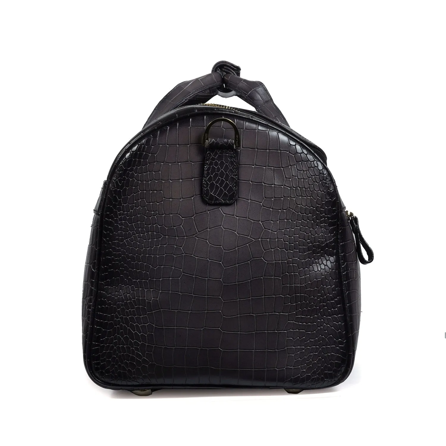 Croco Embossed Textured Grey Leather Duffle Bag