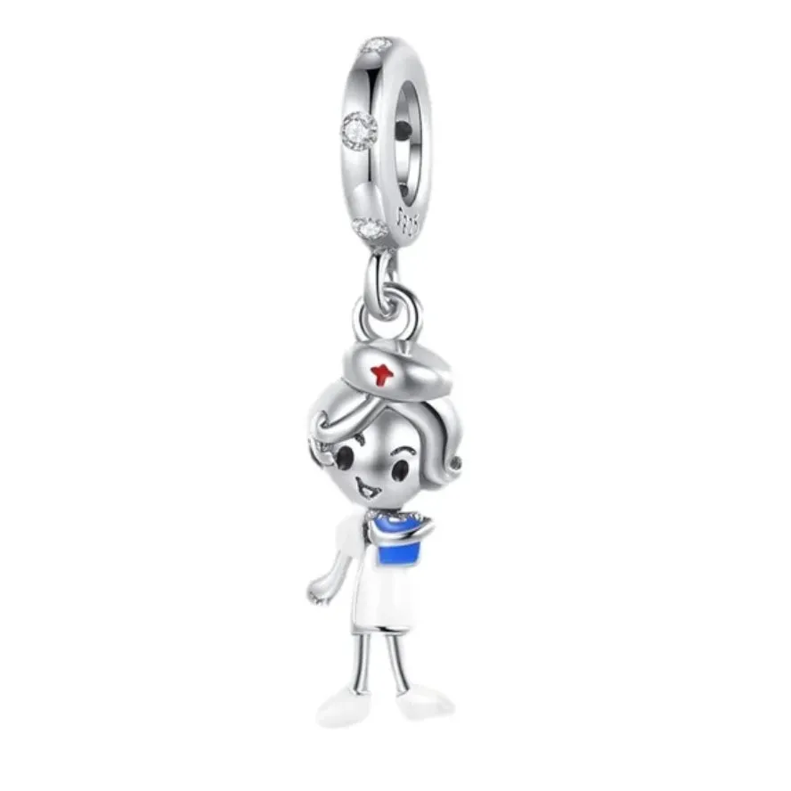 Cute Nurse Charm - 925 Sterling Silver